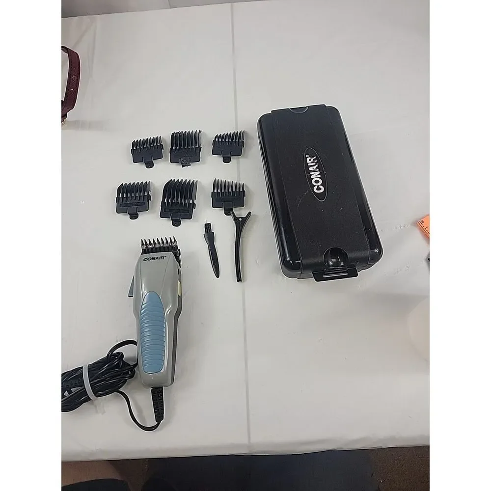 Conair HC244N Gray,‎ Corded Stainless Steel Hair Clipper with Attachments, VGC